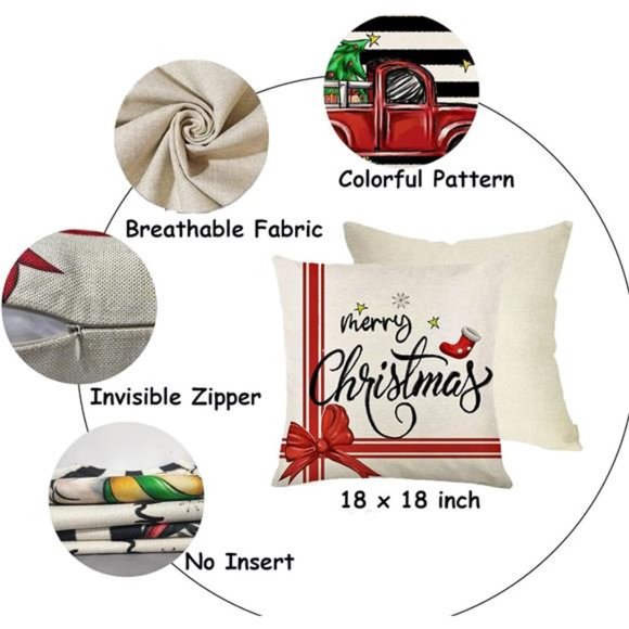 Set of 4 Christmas Decorations Winter Xmas Farmhouse Pillow Covers - Picture 6 of 7